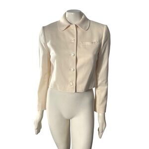 Vintage Pendleton 100% Virgin Wool Cropped Jacket Ivory Peter Pan Collar Size 10